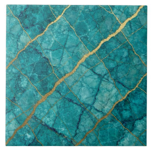 Carreau Turquoise Bleu Canard et Marbre Doré