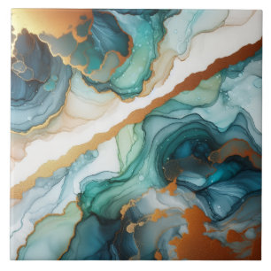 Carreau Turquoise Bleu et Or Encre Alcoolique