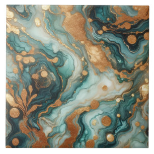 Carreau Turquoise Bleu et Or Encre Alcoolique