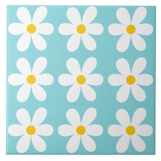 Carreau Turquoise bleu Retro Daisy motif floral (Devant)