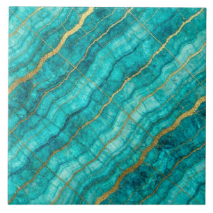 Carreau Turquoise Bleu Sarcelle et Marbre Doré