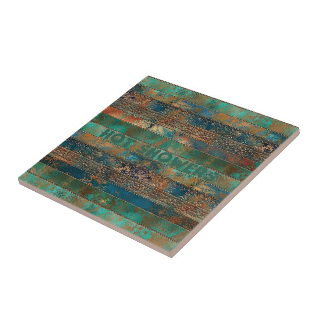 Carreau Turquoise brun faux cuivre patiné inspiré  (Côté)