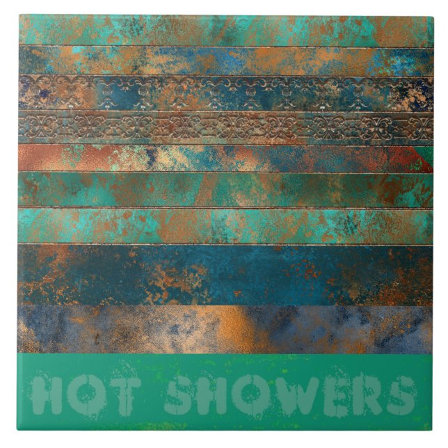 Carreau Turquoise brun faux cuivre patiné inspiré  (Devant)