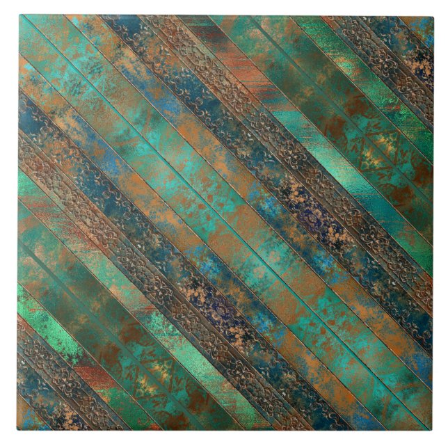 Carreau Turquoise brun faux cuivre patiné inspiré (Devant)