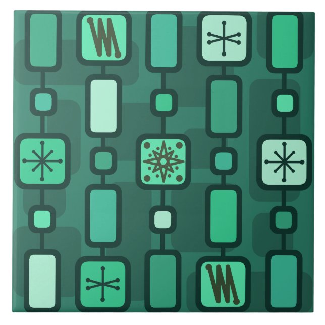 Carreau Turquoise d'art géométrique atomique rétro (Devant)