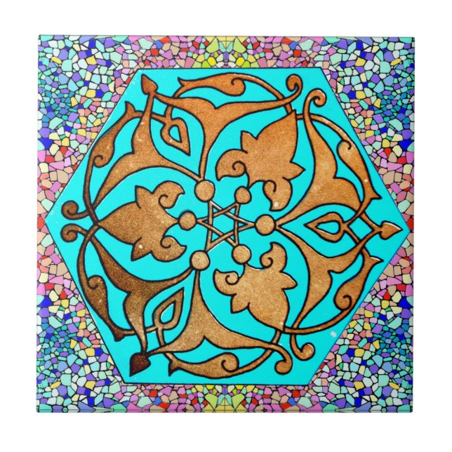 Carreau Turquoise d'étoile de David florale (Devant)