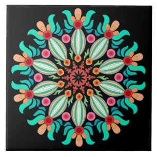 Carreau Turquoise Et Orange Mandala
