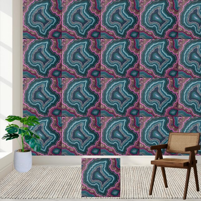 Carreau Turquoise et violet Abstrait (Abstract Teal and Purple Geode Tile)