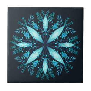 Carreau Turquoise Mandala - Fleur de flocon de neige bleu 