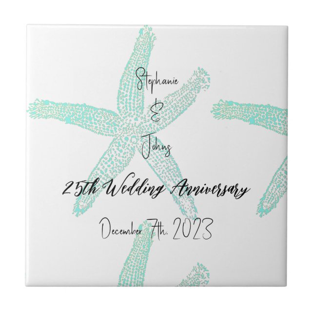 Carreau Turquoise Starfish 25e anniversaire Mariage Nom pe (Devant)