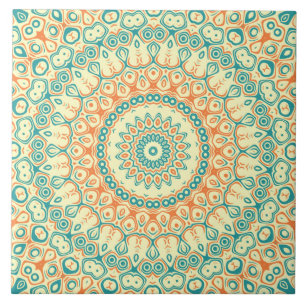 Carreau Turquoise tropical et Motif Mandala orange