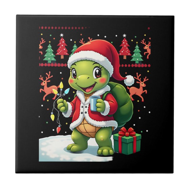 Carreau Turtle Xmas Lights Ugly Santa Turtle Christmas Tan (Devant)