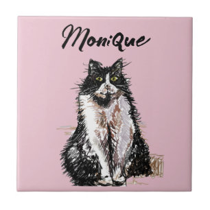 Carreau Tuxedo Chat Cute Chats Noir Blanc Pastel Rose