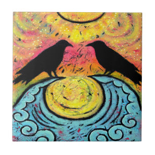 Carreau Two Ravens Sit & Reflect sur la tuile en céramiqu