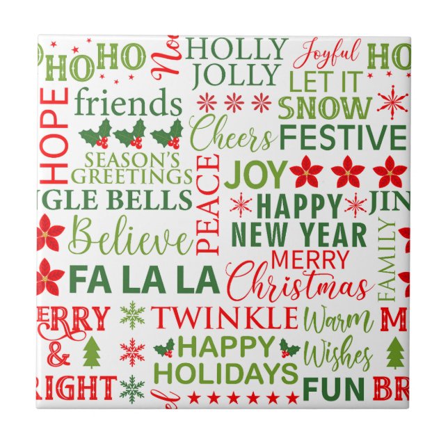 Carreau Typographie de Noël Rouge & Vert Motif sans coutur (Devant)