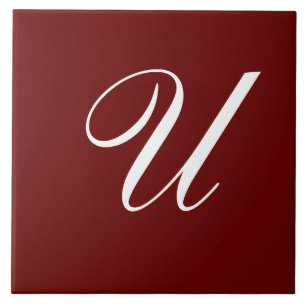 Carreau U Monogramme Blanc initial sur Maroon
