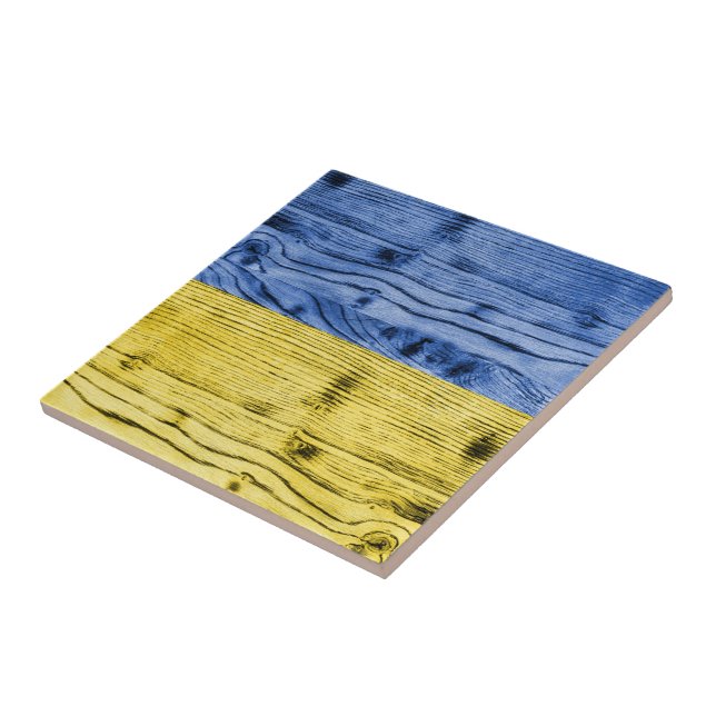 Carreau Ukraine drapeau bleu jaune motif de texture de boi (Côté)