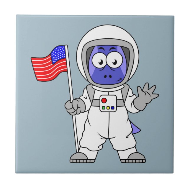 Carreau Un astronaute parasaurolophus tient le drapeau amé (Devant)