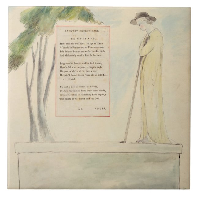 Carreau Un berger lisant l'épitaphe, de l'élégie écrite (Devant)