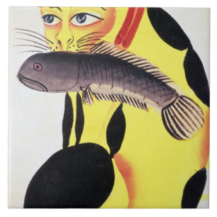 Carreau Un chat avec un poisson dans sa bouche, du Rudyard