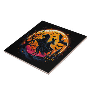 Carreau Un cheval d'Halloween mystique sous la pleine lune