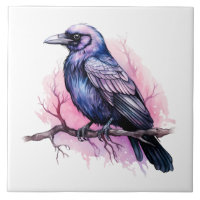 Un Corbeau noir sur une branche