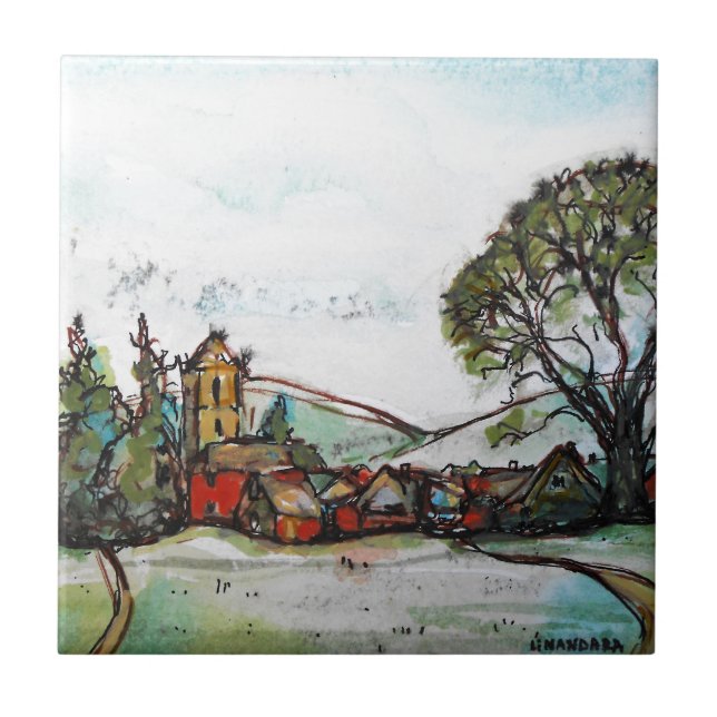 Carreau Un croquis du village britannique idyllique (Devant)