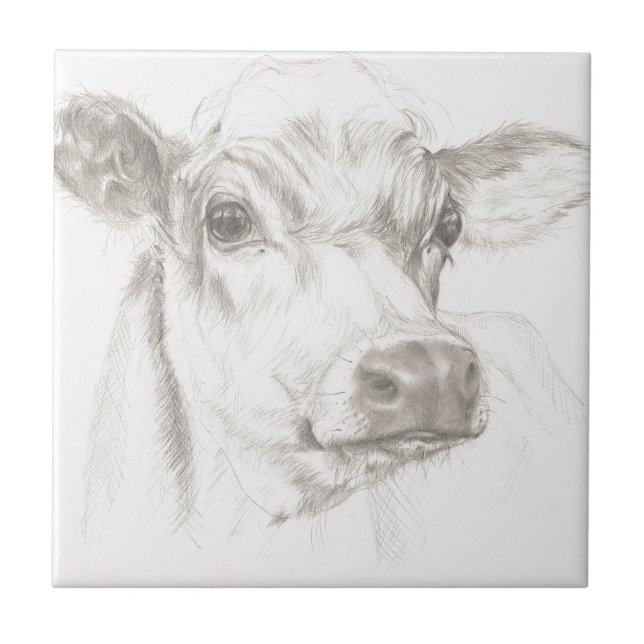 Carreau Un dessin d'une jeune vache (Devant)