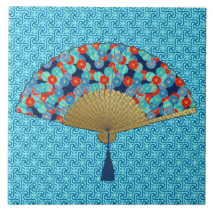Carreau Un fan d'art déco dans un Motif floral, turquoise 