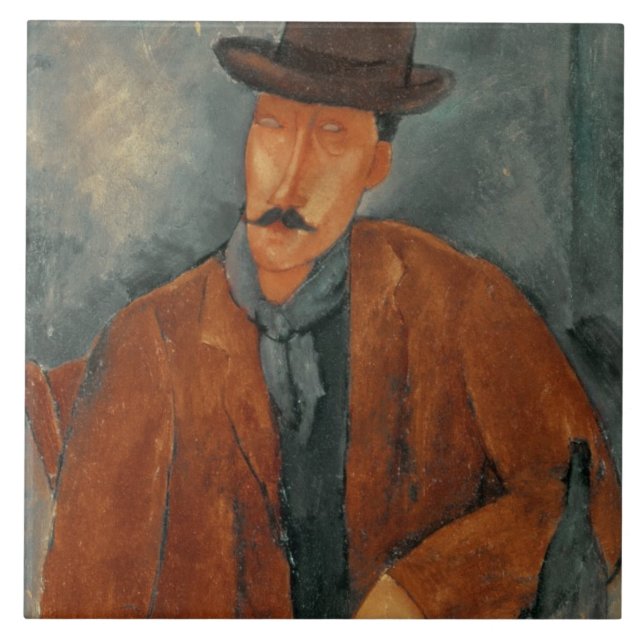 Carreau Un homme assis se penchant sur une table (Devant)