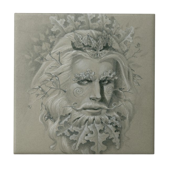Carreau Un homme vert à la barbe en feuilles de chêne (Devant)
