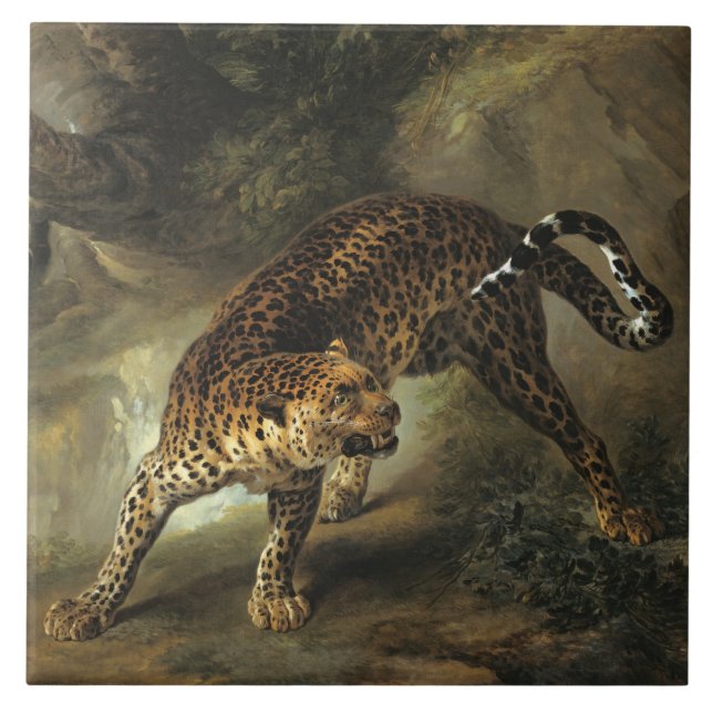 Carreau Un léopard sauvage féroce (par Jean-Baptiste Oudry (Devant)