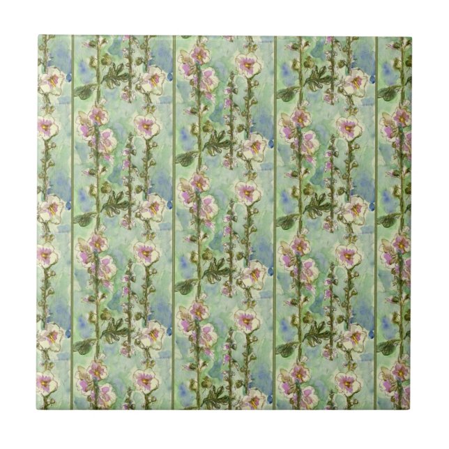 Carreau Un Motif de Fleurs de Mallow Aquarellées (Devant)