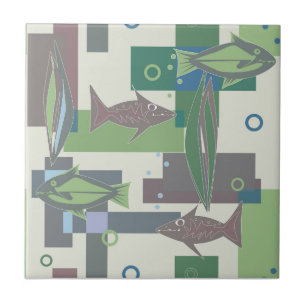 Carreau Un ornement de Hakki avec du poisson.