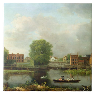 Carreau Un paysage de rivière, probablement une vue de l'