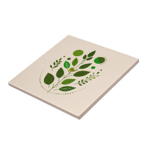 Carreau Un petit oiseau vert et des feuilles vertes