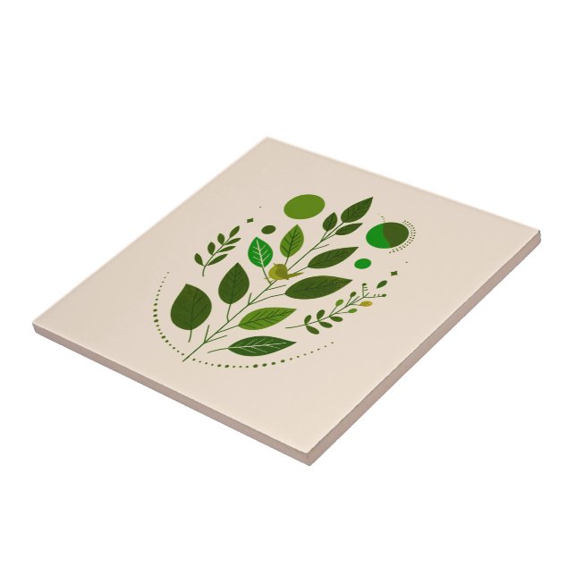 Carreau Un petit oiseau vert et des feuilles verts (Côté)