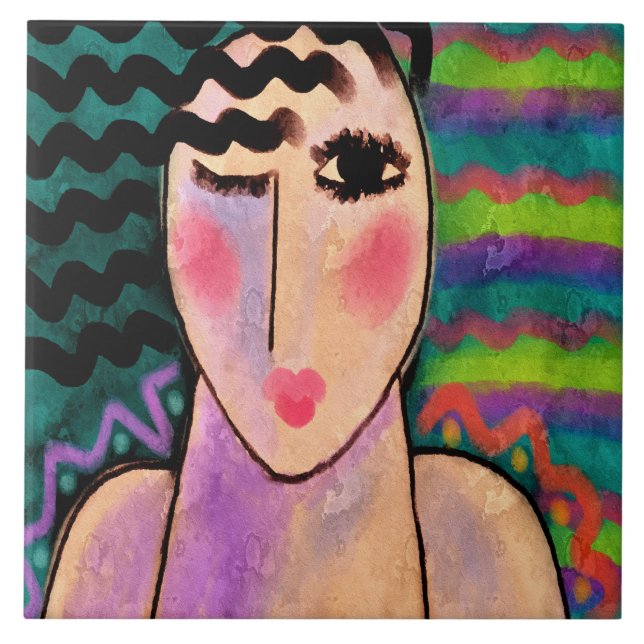 Carreau Un portrait numérique Abstrait d'une femme (Devant)