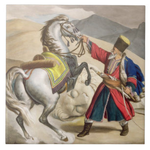 Carreau Un tartre avec son cheval, gravé par le Thierry B