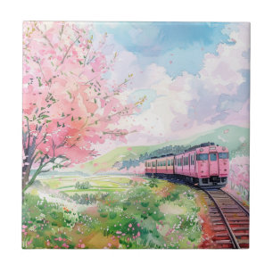 Carreau Un train au printemps