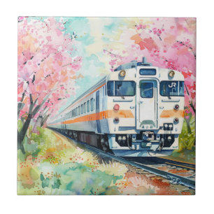 Carreau Un train au printemps