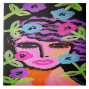 Carreau Une femme aux fleurs Portrait Abstrait