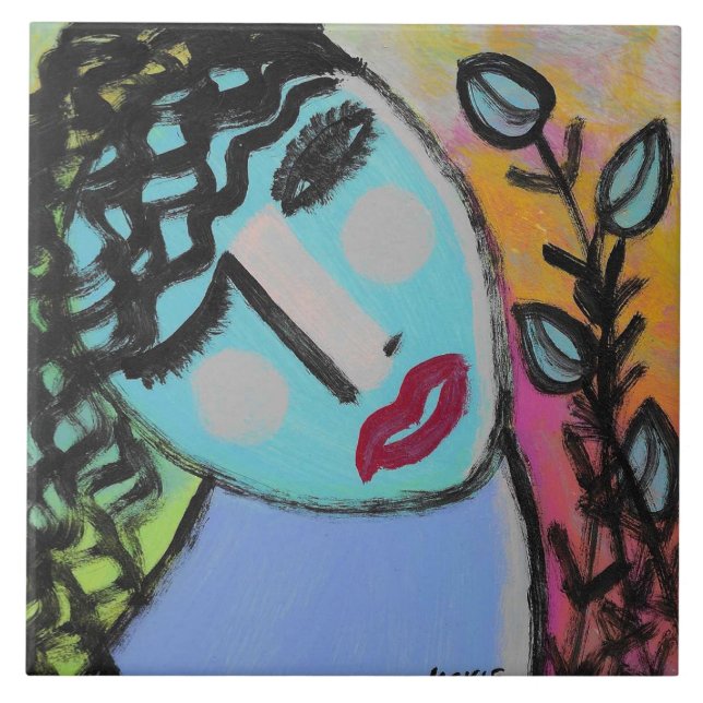 Carreau Une femme aux fleurs Portrait Abstrait (Devant)