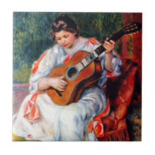 Carreau Une femme jouant à la guitare par Pierre Renoir
