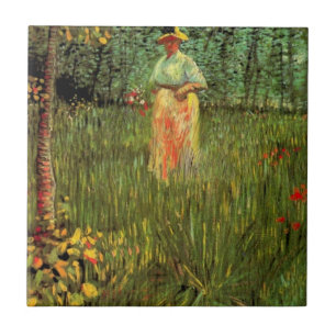 Carreau Une femme marchant dans un jardin par Vincent van 
