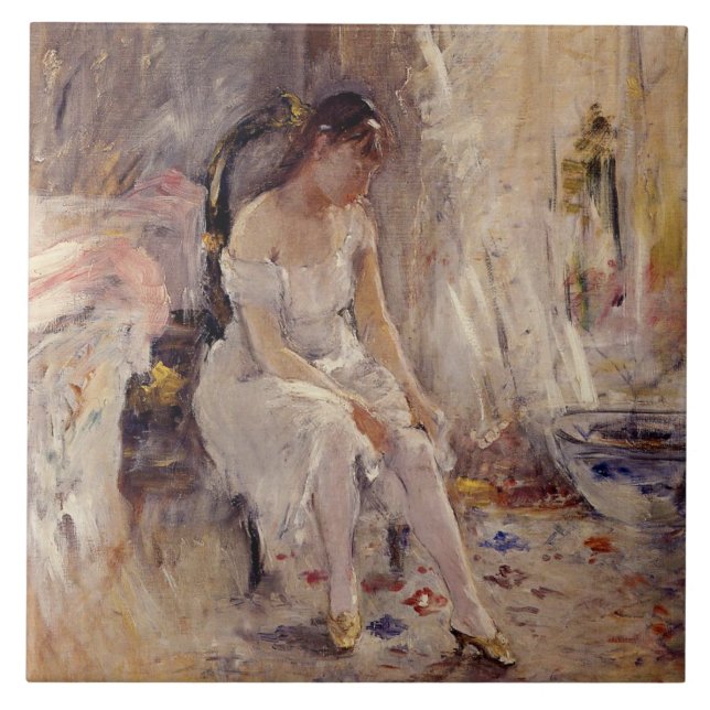 Carreau Une fille qui met sur ses bas (par Berthe Morisot) (Devant)