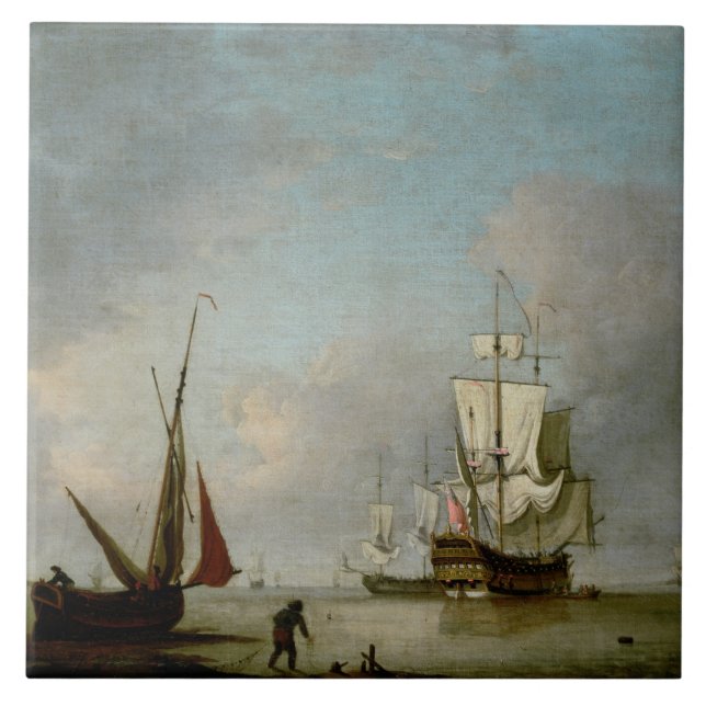 Carreau Une frégate dans l'eau calme (Devant)