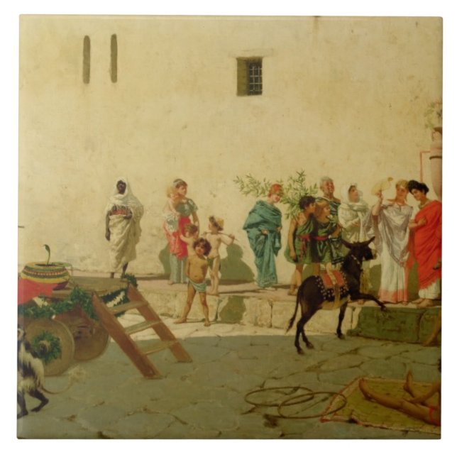 Carreau Une scène romaine de rue avec des musiciens et un (Devant)