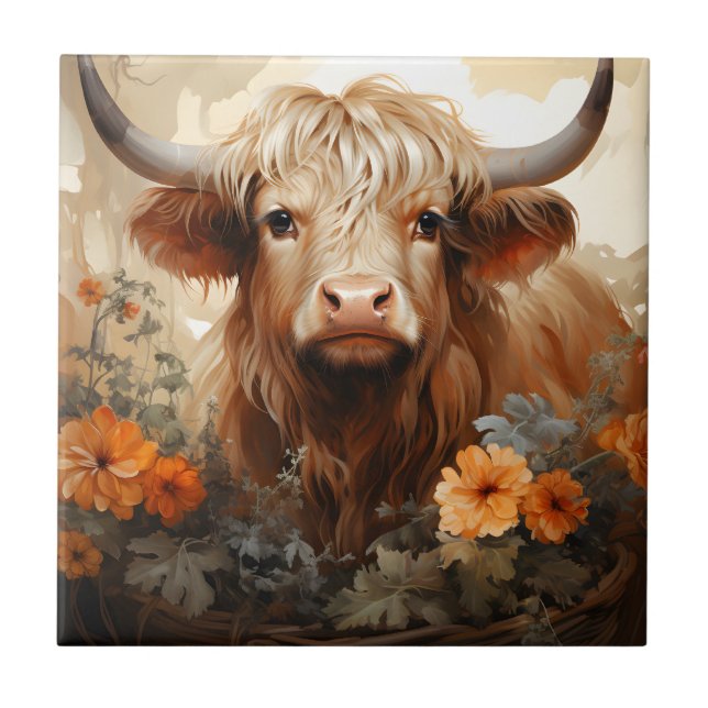 Carreau Une série Florale Highland Cow Design 2 (Devant)