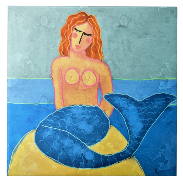 Carreau Une sirène sur une peinture numérique Abstraite (Devant)